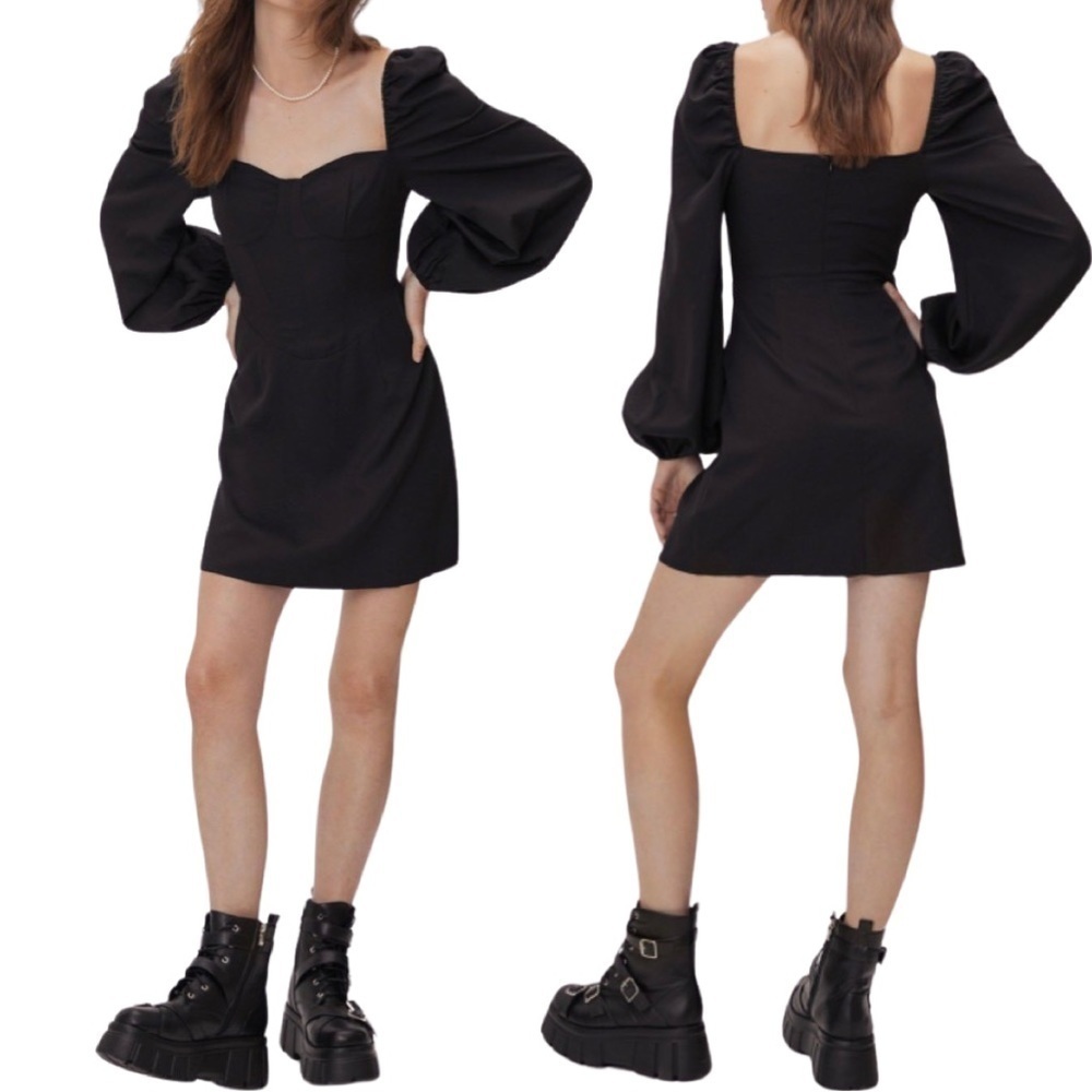 Nasty Gal Black Mini Dress with Puff Sleeves